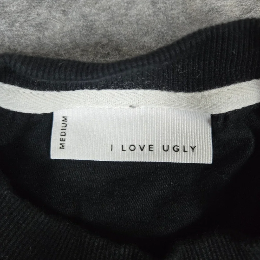I Love Ugly Mens Black Rose Embroidered Streetwear T-Shirt Medium